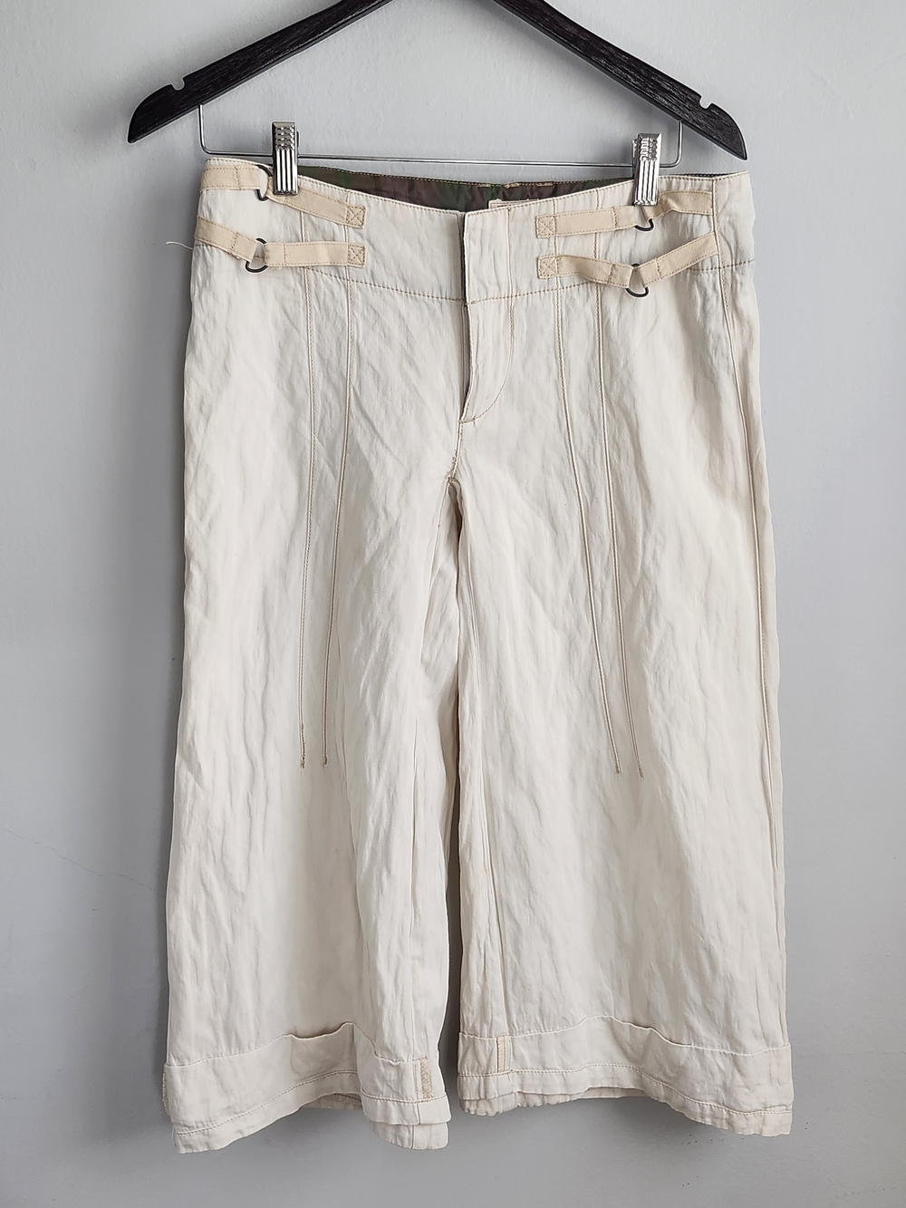 Free People Y2K Cream Utility Cargo Capri Pants Low Rise Side Buckle Detail 4